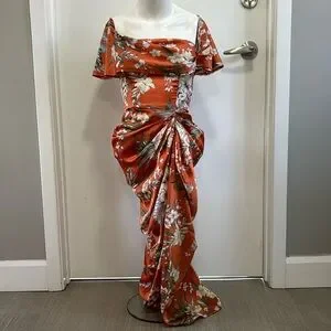 PrettyLittleThing Dresses Rust Floral Print Satin Draped